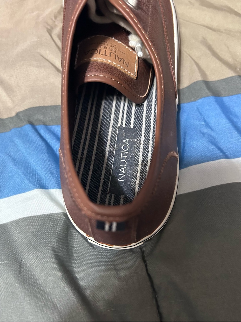 Nautica Men's Brown Leather-Textured Slip-On Sneakers with White Laces - Picture 2 of 3
